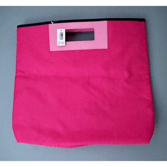 NWT Clinique logo Pink 15" Large Tote Bag faux leather handle 2023 - Picture 7 of 7